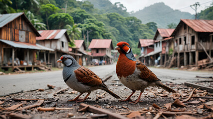 AI image generate of wild birds in abandoned villages