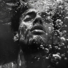 Drowning Beneath dark, stormy waters, he struggles upward, his face a mask of desperation, bubbles escaping from his mouth