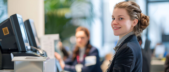 a bank teller at work