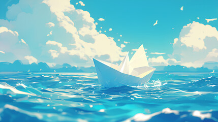 Obraz premium paper ship on sea background