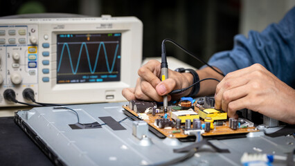 electronic technician,banner, hands repairing electronic devices The use of modern one-stop service...