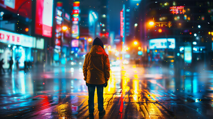 Night street with colorful light in the city