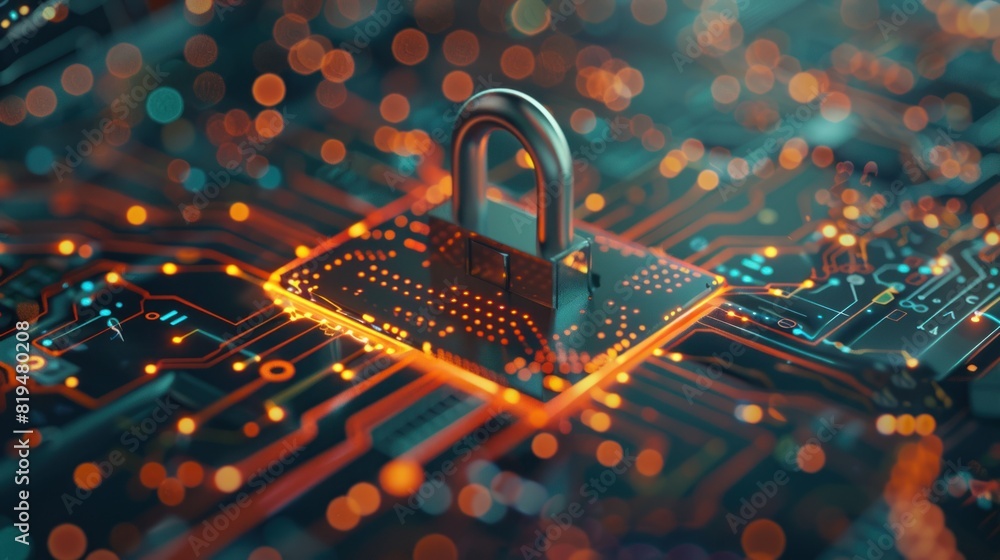 Poster digital padlock icon of cyber security and data protection technology,.and business data privacy con