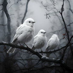 bleak in white birds tree winter light black bag ground and white generate ai