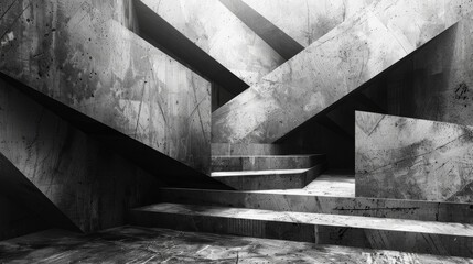 The image is a black and white photo of a concrete staircase with a grungy, industrial feel. - Powered by Adobe