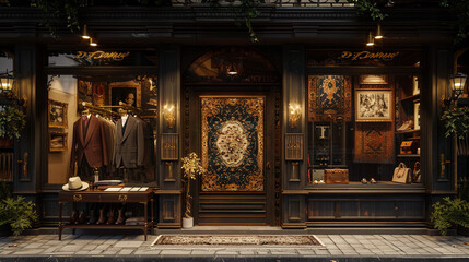 Boutique specializing in men's attire, exterior exuding elegance and charm.