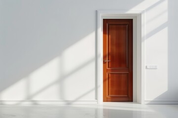 Realistic photograph of a complete Office door,solid stark white background, focused lighting