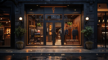 Exterior of a stylish men's wear boutique, inviting discerning shoppers.