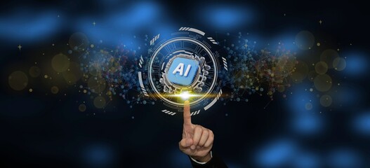 People use AI tools, intelligent robot technology artificial intelligence science and technology,...