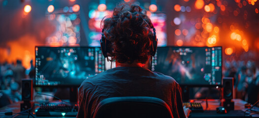 An esports event showcases the energy of gaming competition with professional players and fans in...