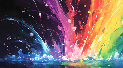 rainbow color water splash with black background
