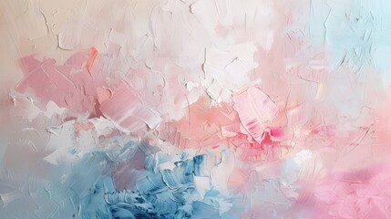 Fototapeta premium The image is an abstract painting with soft pastel colors. The colors are blended together to create a dreamy, ethereal effect. The painting has a calming and soothing feel to it.