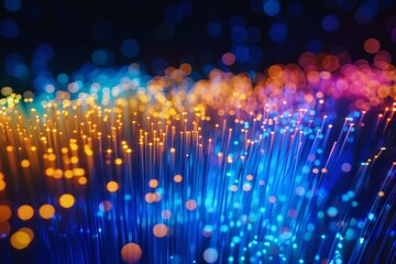 Intricate Web of Fiber Optic Cables Transmitting Data Signals 