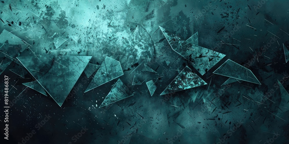 Poster teal and black abstract background with jagged edges. aig51a.