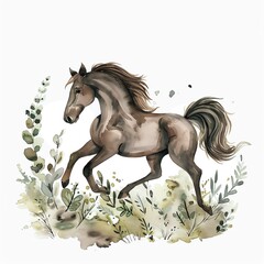 Create a watercolor painting of a galloping horse