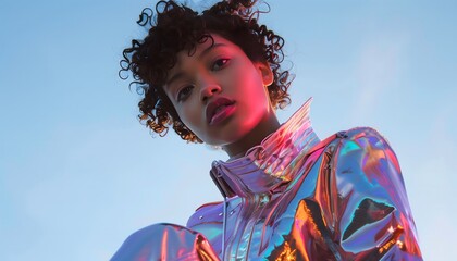 Fashion Model in Iridescent Jacket