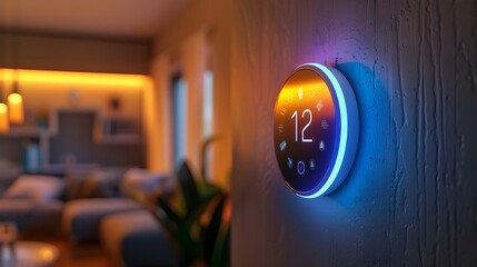 Programmable Smart Thermostat with Customizable Digital Interface in Stylish Home Setting