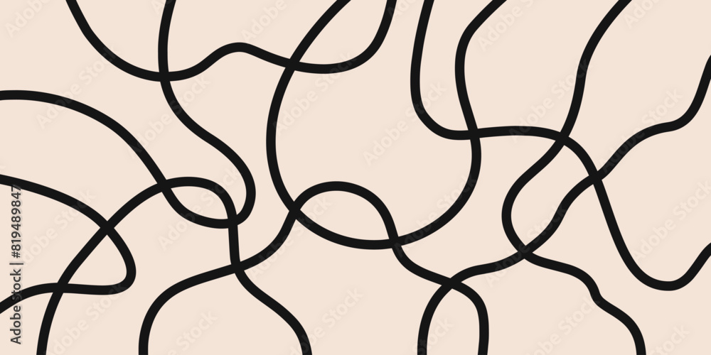 Aufkleber Abstract horizontal background with linear waves. Trendy vector illustration in style retro 60s, 70s. Black and beige colors	