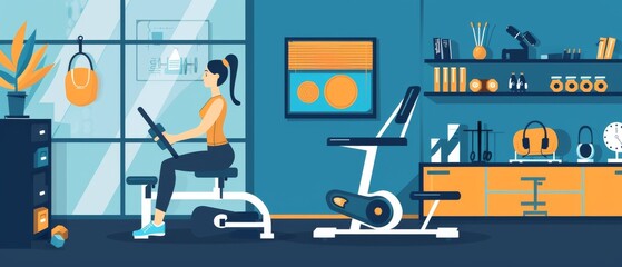 Exercise wirelessly flat design front view fitness theme cartoon drawing Complementary Color Scheme