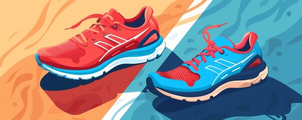Advanced running shoes flat design top view innovation theme cartoon drawing Splitcomplementary color scheme