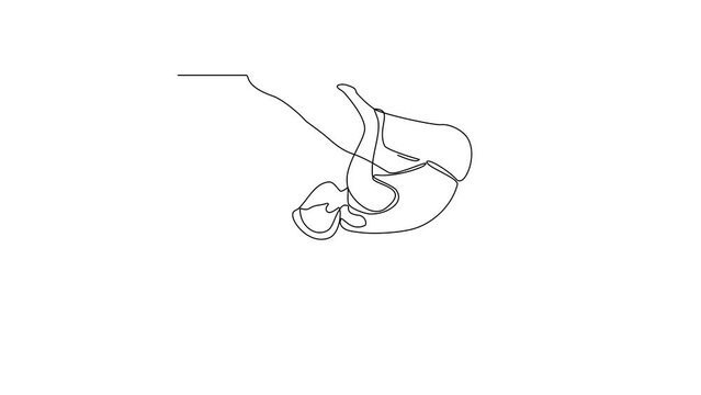 Animated self drawing of trampoline sports video illustration. Trampoline sports design in simple linear continuous style video concept. Sports themes design for your asset design video illustration.