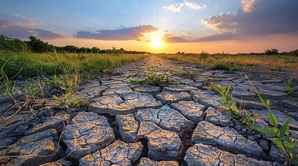 Fototapeta premium A cracked and parched earth, representing the impact of drought and desertification on vulnerable communities and ecosystems..illustration graphic