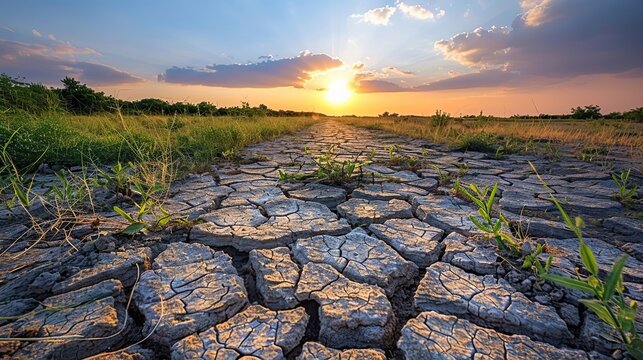 A cracked and parched earth, representing the impact of drought and desertification on vulnerable communities and ecosystems..illustration graphic