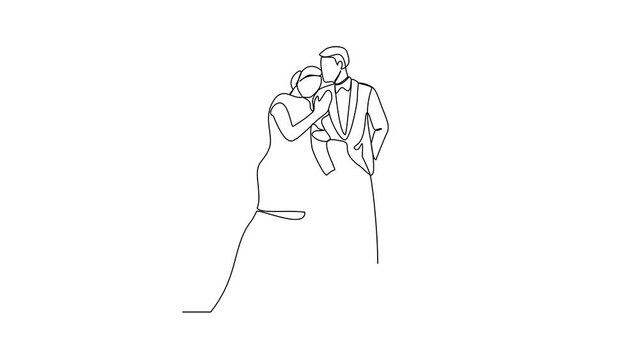 
Animated self drawing of Wedding ceremony video illustration. the bride and groom with wedding costume design illustration simple linear style video concept. Wedding video design illustration.