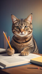 cat studying (cat and book)