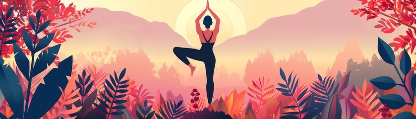 Flexibility with yoga flat design front view wellness theme cartoon drawing Complementary Color Scheme