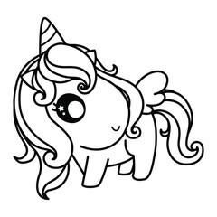Unicorn. Magical animal.Black and white vector illustration for coloring book