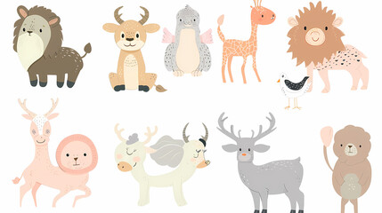 Obraz na płótnie Canvas A set of cute cartoon animals. Vector flat images of animals for postcards, invitations, textiles, thermal printing