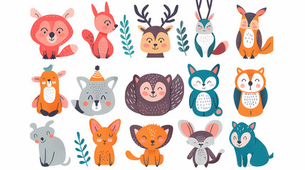 A set of cute cartoon animals. Vector flat images of animals for postcards, invitations, textiles, thermal printing