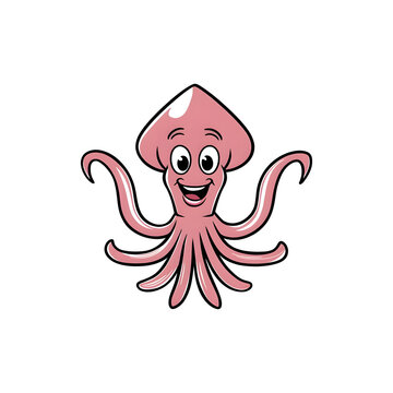 recommend clip art: A delightful and whimsical cartoon illustration featuring a cheerful pink squid, accentuated by bold, thick black outlines