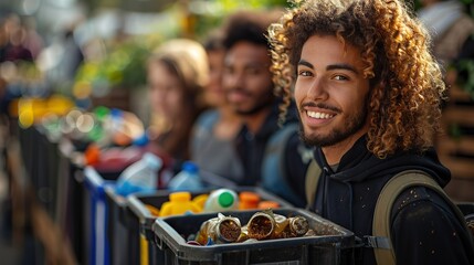 A photo of a group of people recycling their waste, emphasizing the importance of recycling and waste reduction in conserving resources..illustration