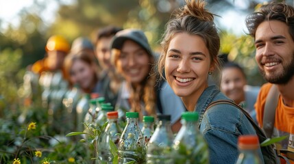 A photo of a group of people recycling their waste, emphasizing the importance of recycling and waste reduction in conserving resources..illustration graphic
