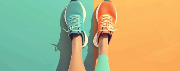 Body and feet workout flat design top view health theme animation Splitcomplementary color scheme