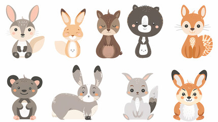 A set of cute cartoon animals. Vector flat images of animals for postcards, invitations, textiles, thermal printing