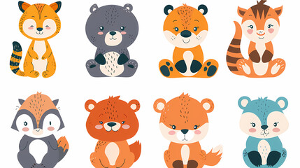 A set of cute cartoon animals. Vector flat images of animals for postcards, invitations, textiles, thermal printing