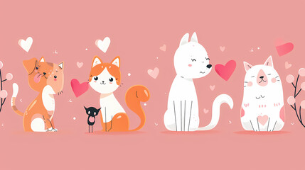 Obraz premium Funny Animal in Love Feel Passion at Valentine Day ,A set of cute cartoon animals. Vector flat images of animals for postcards, invitations, textiles, thermal printing