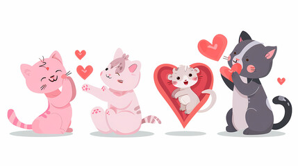 Funny Animal in Love Feel Passion at Valentine Day ,A set of cute cartoon animals. Vector flat images of animals for postcards, invitations, textiles, thermal printing