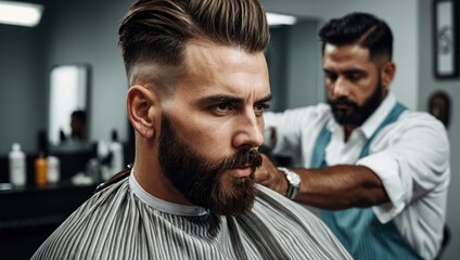 barber makes a hair of a client