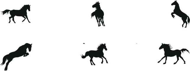 Running Horse silhouette set for animation. Black horses graphic element vector illustration