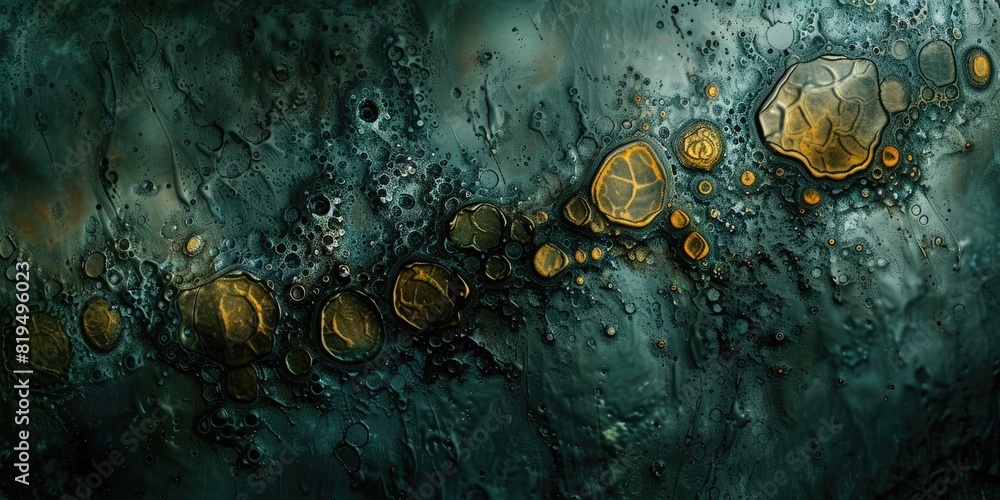 Poster teal and gold abstract painting with a rough texture. aig51a.
