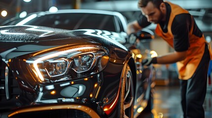 Automotive Technician Expertly Polishes Luxury Vehicle to Perfection in Repair Garage