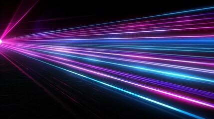 In the dark expanse of the background, blue and violet laser beams intersect and shine brightly, creating a visually stunning pattern. The vivid colors against the black backdrop 