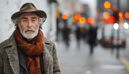 Portrait of an english landlord white. Background city