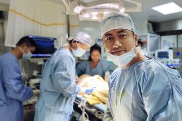 A man in a hospital setting with a surgical mask on