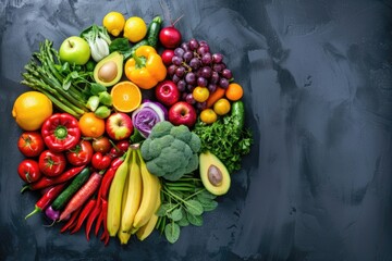 Assortment of fresh organic fruits and vegetables. Copy Space. Free Space. Food.