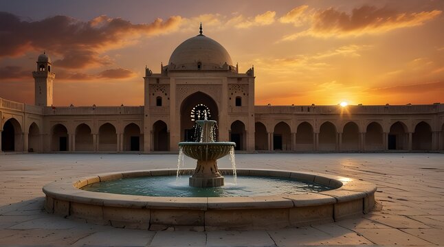 Ablution fountain in Ibn Tulun Mosque, popular place of visit of Cairo, wonderful sunset view, Egypt.generative.ai 